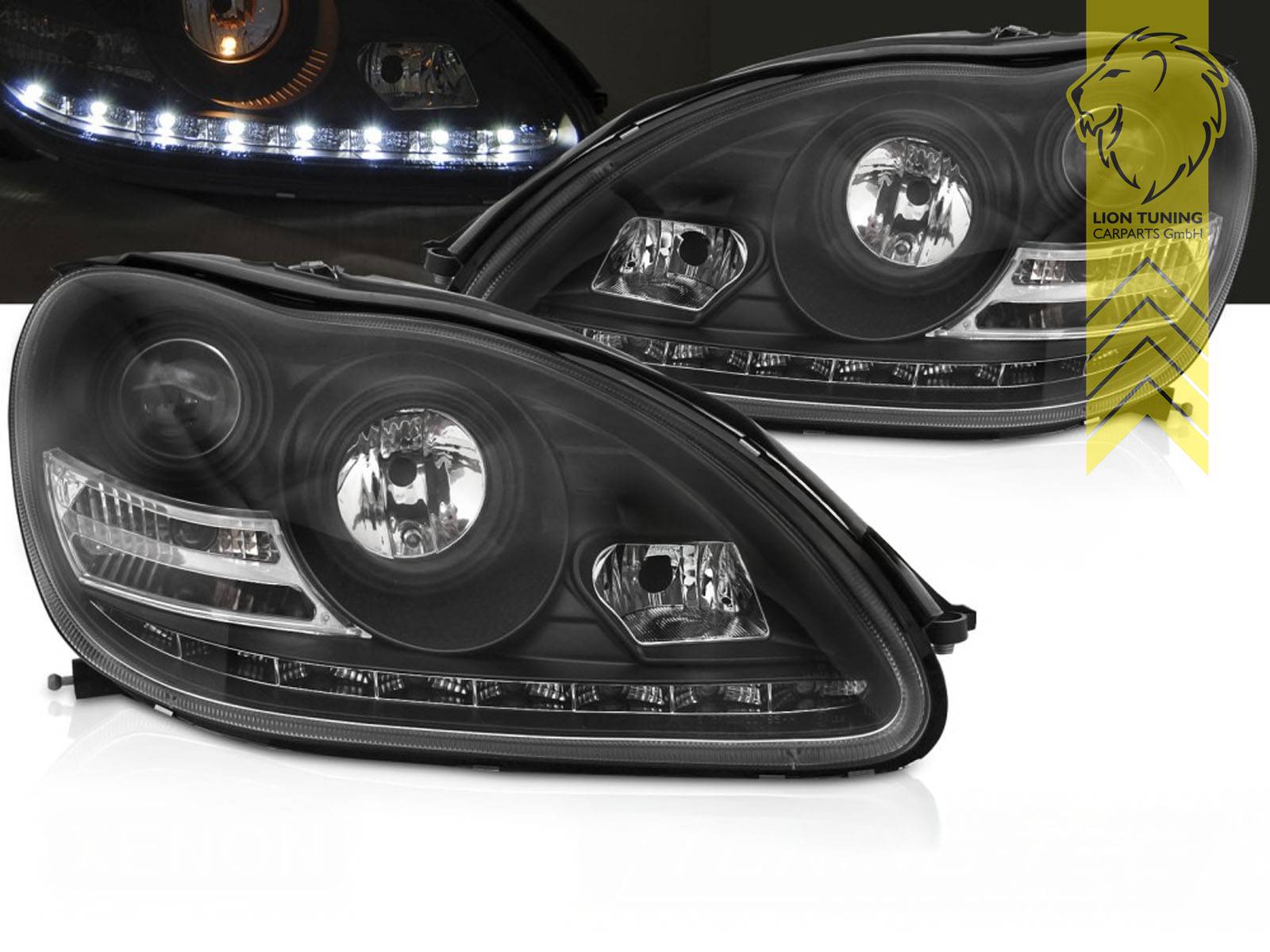 Xenon, HID, schwarz, nur passend für Fahrzeuge mit Original Xenon, Abblendlicht D2S / Fernlicht H7, Blinkerbirnen BAU15S, elektrisch verstellbar - Stellmotor integriert, Eintragungsfrei / mit E-Prüfzeichen